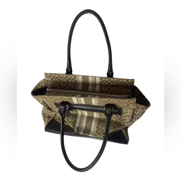 Coach Used 19915 Legacy Signature Stripe Candice Carryall Handbag Bag Brown - Picture 3 of 6